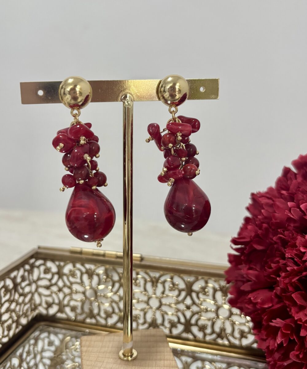 Pendientes Racimo corto rojo